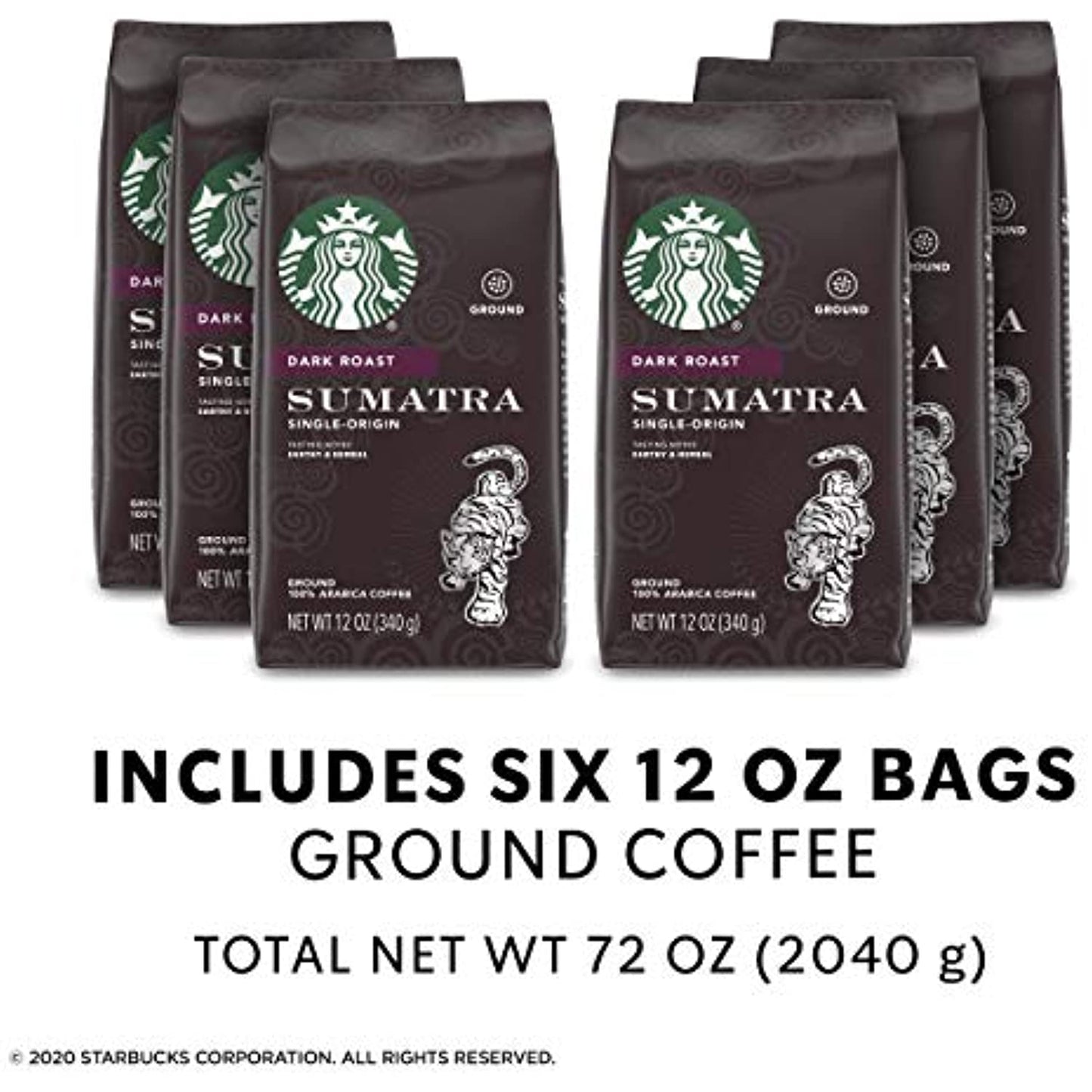 6 PACK Starbucks Sumatra Dark Roast Ground Coffee Best Before 10/2021