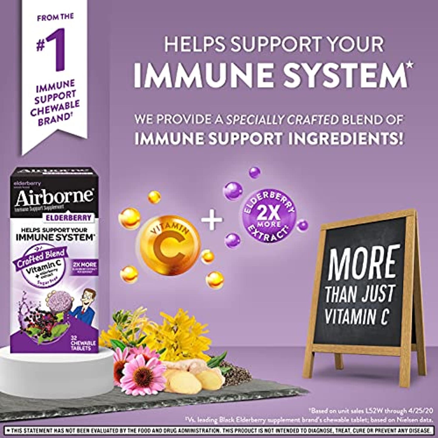 Airborne Immune Support Supplement Elderberry Flavor 32 Chews Tablets 6/2023