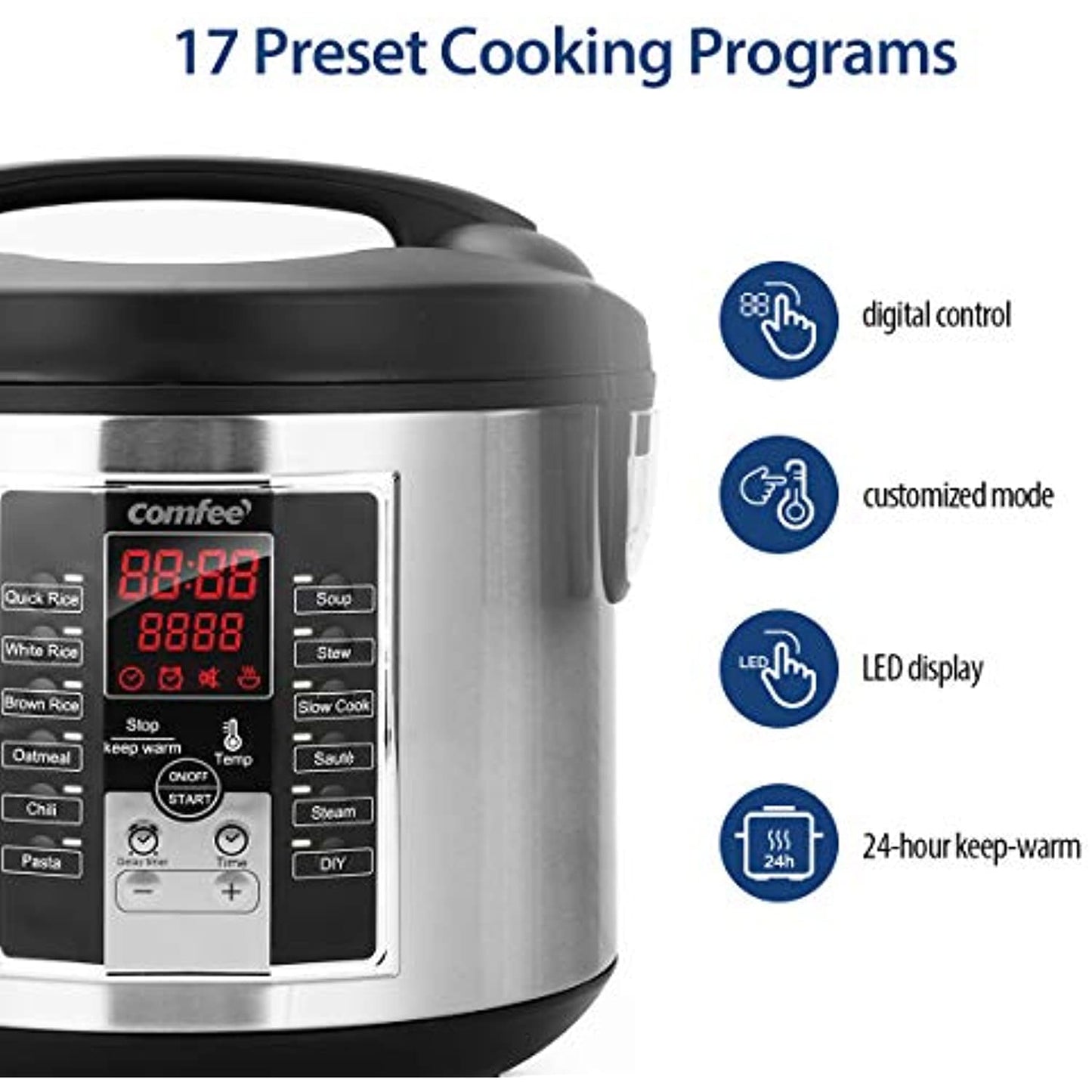 COMFEE' Rice Cooker Slow Cooker Steamer Stewpot Saute All in One 12 Digital C...