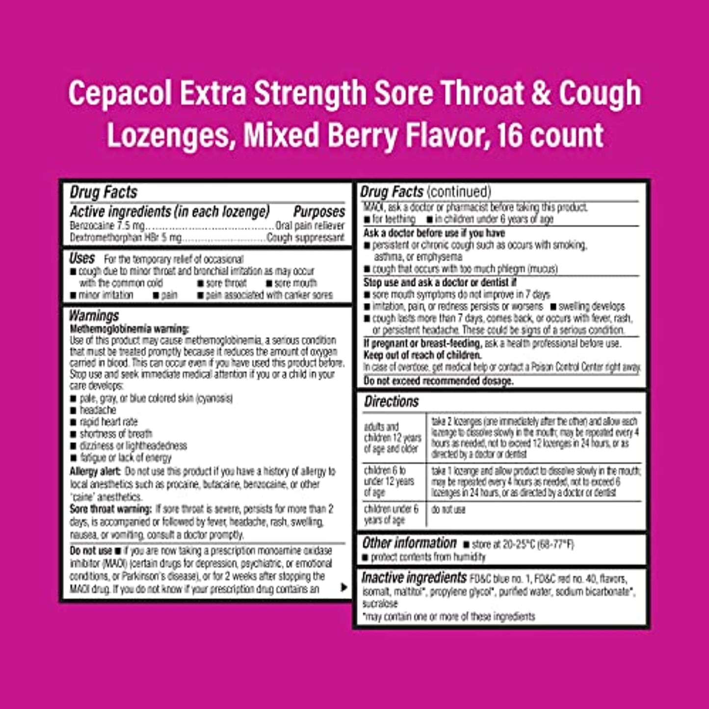 4 Pack Cepacol Sore Throat & Cough Drop Lozenges, Berry 48ct EXP 7/22