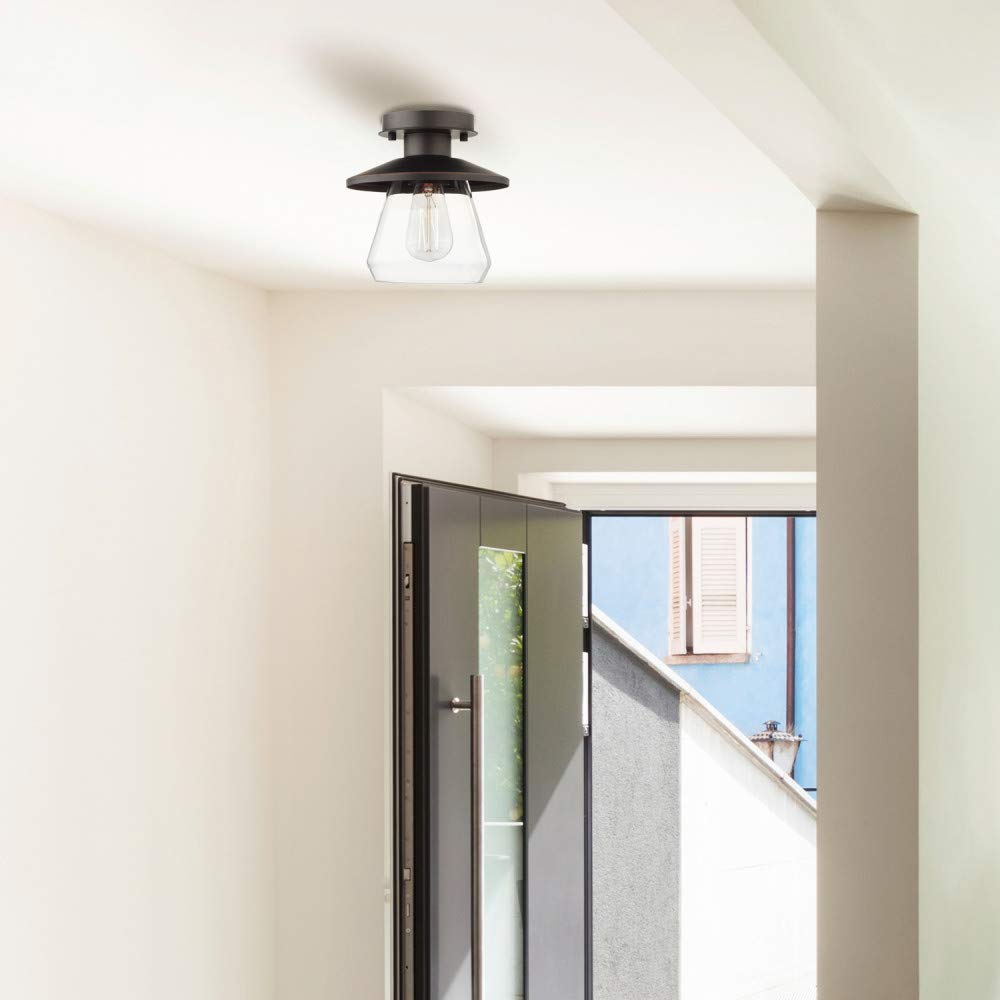 Globe Electric Vintage SemiFlush Mount Oil Rubbed Bronze and Glass Ceiling Light
