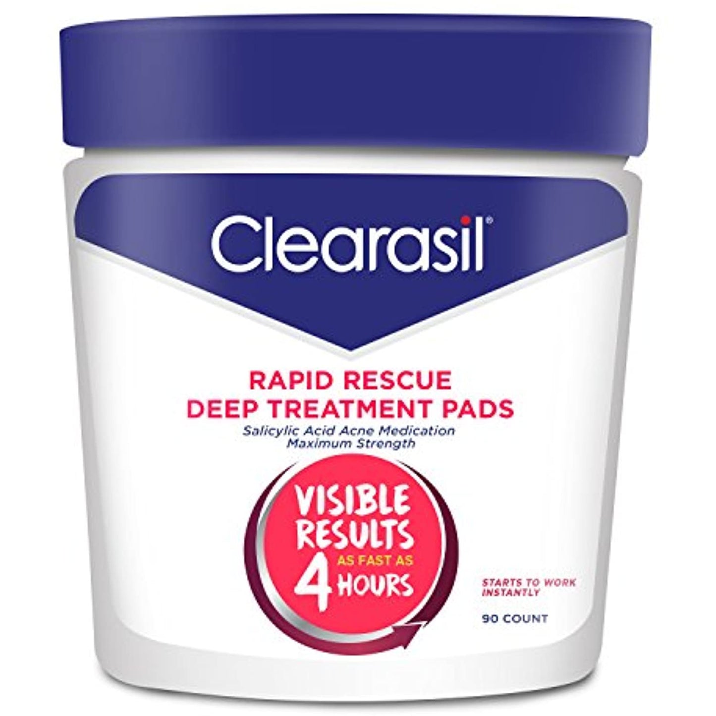 Acne Treatment Facial Cleansing Pads- Clearasil Rapid Rescue Deep Treatment Pads with Salicylic Acid Acne Medication, 90 Count (Pack of 6)