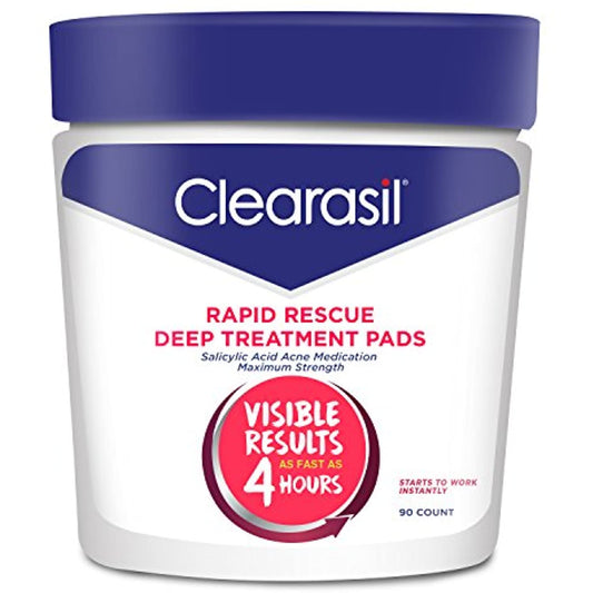 Acne Treatment Facial Cleansing Pads- Clearasil Rapid Rescue Deep Treatment Pads with Salicylic Acid Acne Medication, 90 Count (Pack of 6)