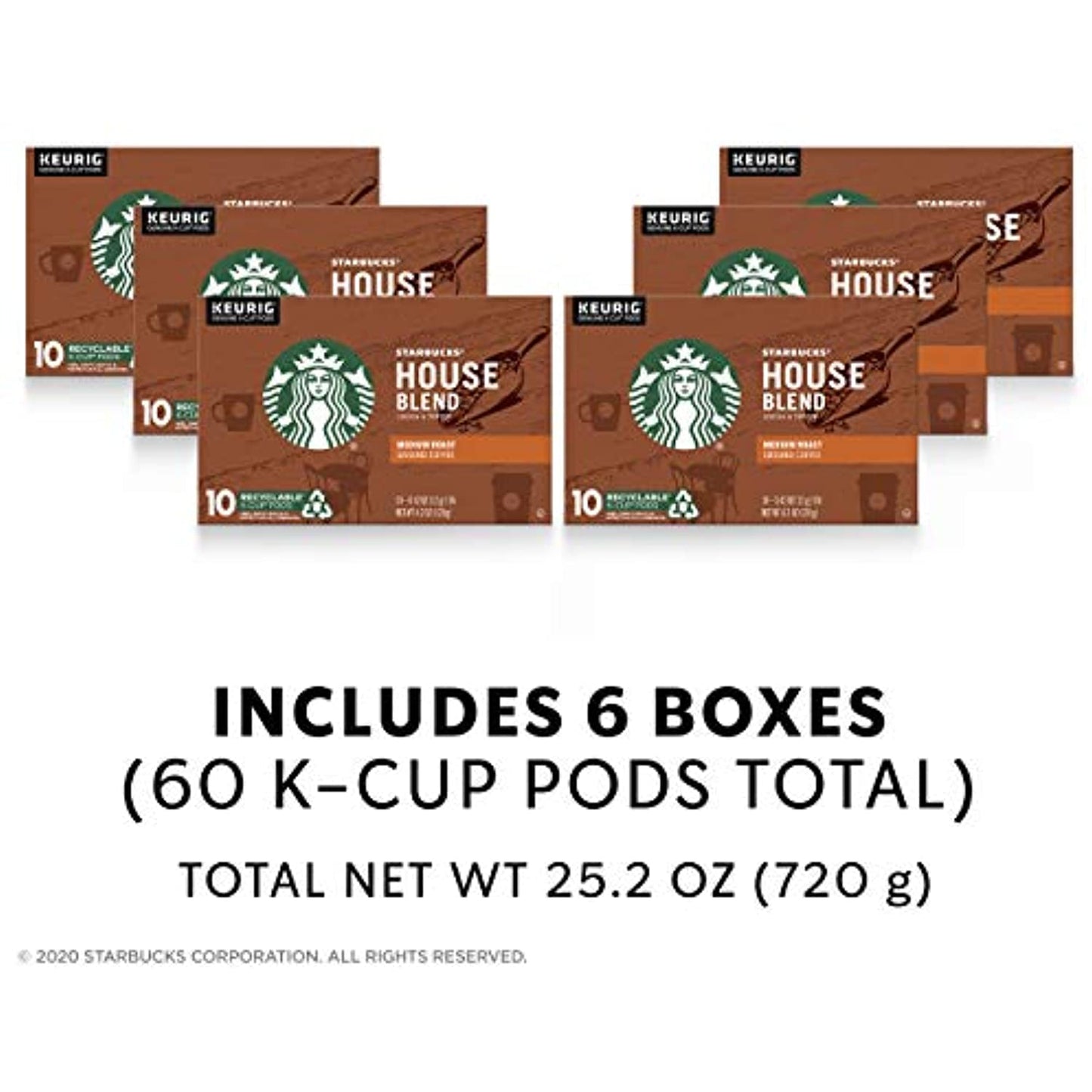 Starbucks Medium Roast K-Cup Coffee Pods  House Blend for Keurig Brewers  6 boxes (60 pods total)