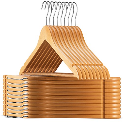 High-Grade Wooden Suit Hangers (20 Pack) - Smooth Finish Solid Wood Coat Hanger