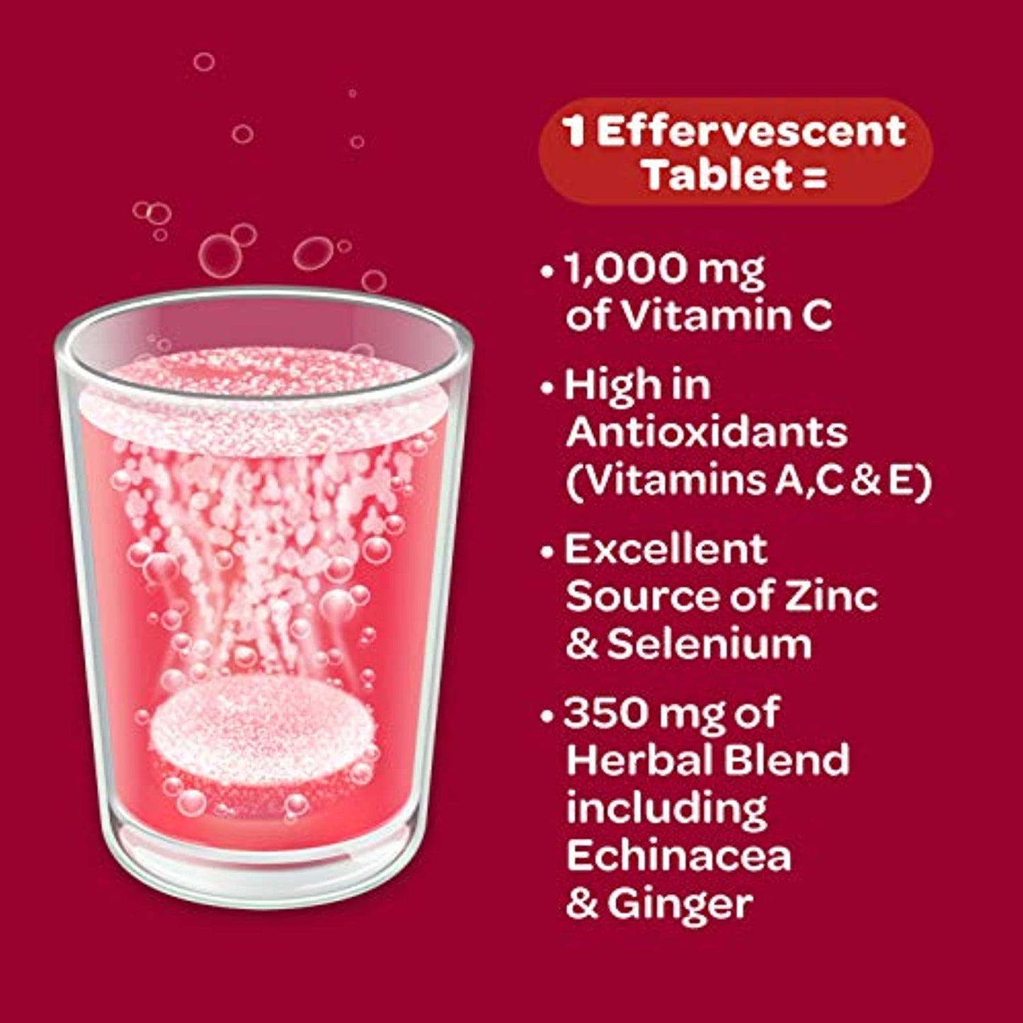 Airborne Vitamin C 1000mg (per serving) - Very Berry Effervescent Tablets (36 count in a box), Gluten-Free Immune Support Supplement, With Vitamins A C E, ZINC, Selenium, Echinacea & Ginger