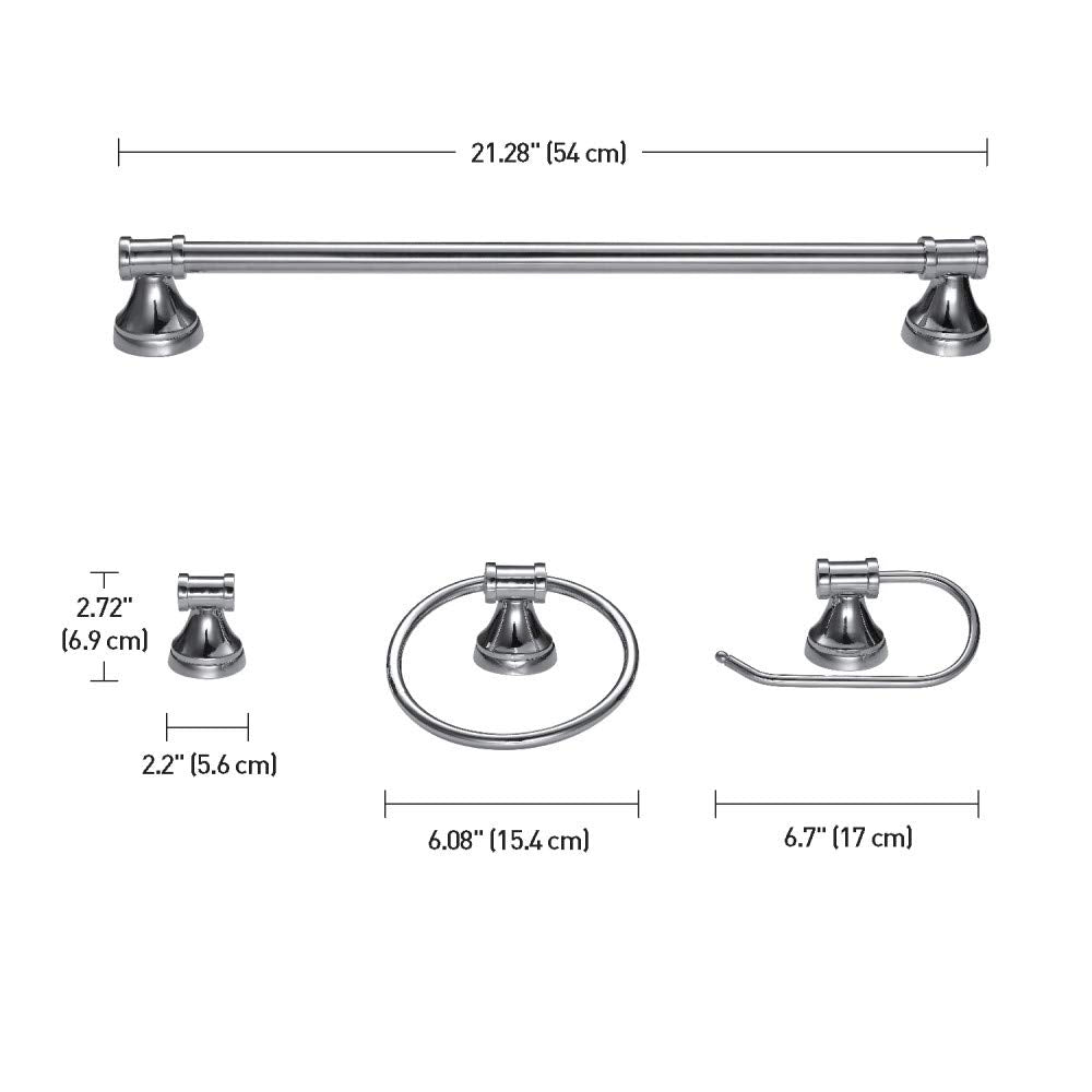 Globe Electric 51234 Parker 5-Piece All-In-One Bathroom Set, Chrome, 3-Light Vanity Light with Clear Glass Shades, Towel Bar, Towel Ring, Robe Hook, Toilet Paper Holder