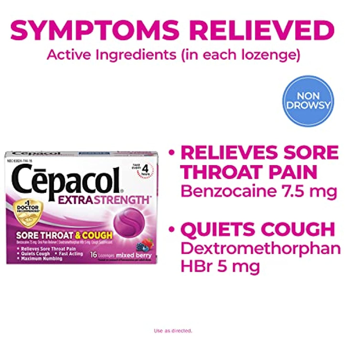 4 Pack Cepacol Sore Throat & Cough Drop Lozenges, Berry 48ct EXP 7/22