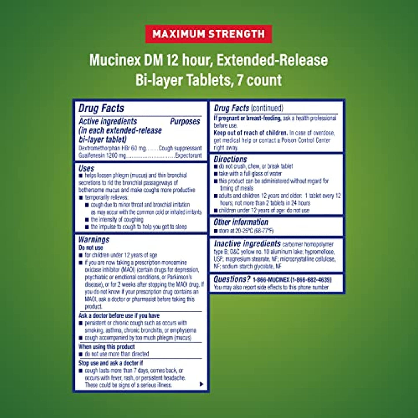 8 PK Mucinex DM Max Strength ~ Expectorant~ 7 TABS EA ~ 12HR ~ FAST FREE SHIP