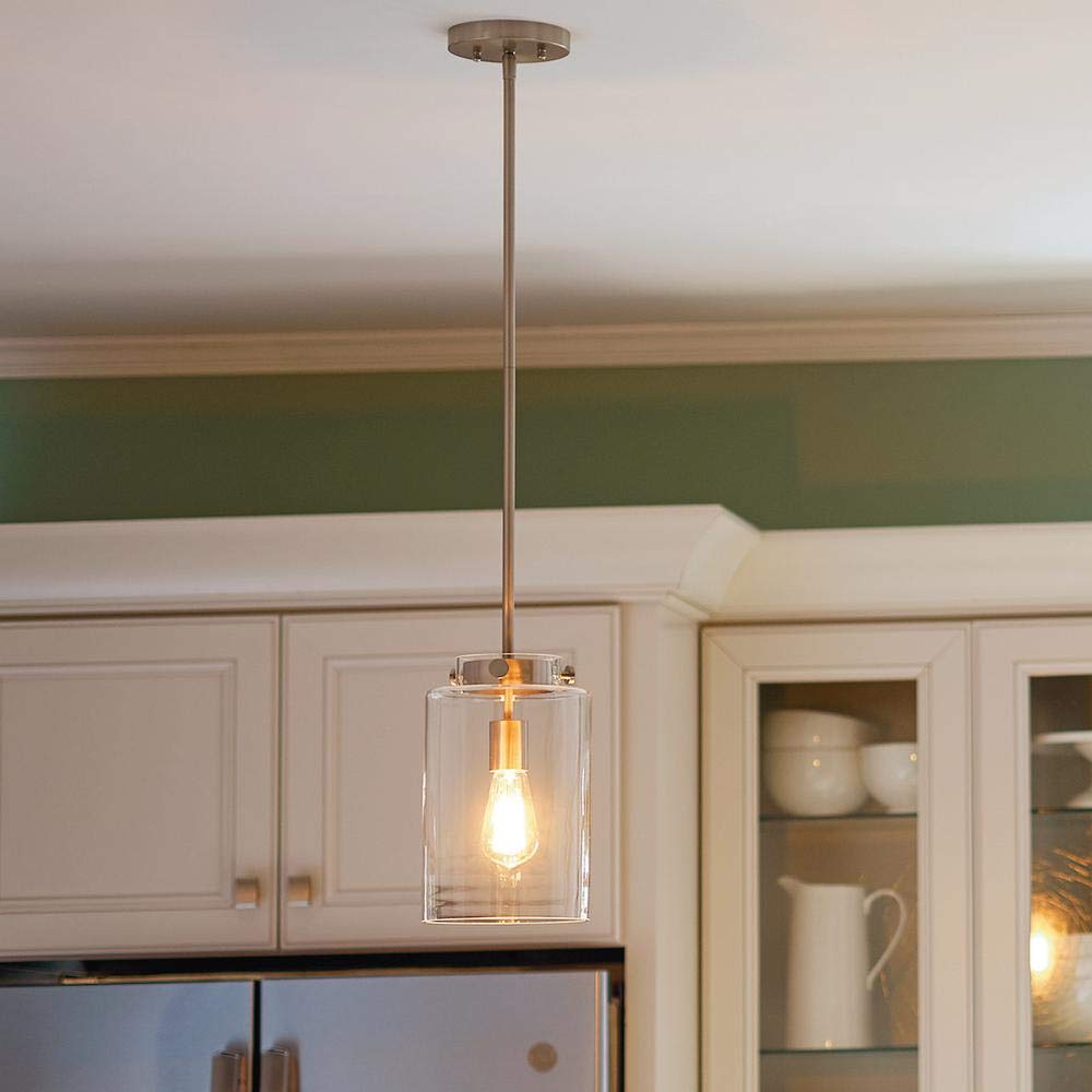 Home Decorators Collection 1-Light Brushed Nickel Mini Pendant with Clear Glas..