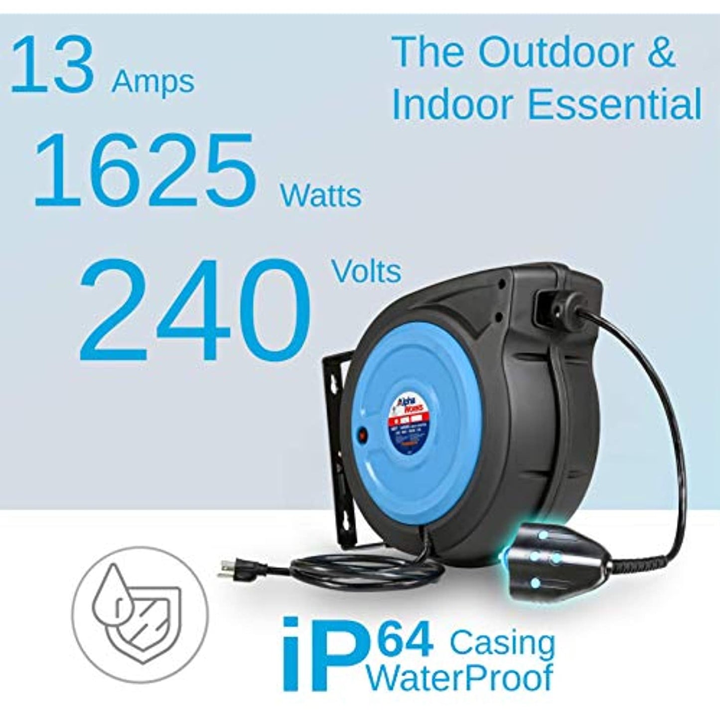 AlphaWorks Cord Reel Extension 14AWG x 50' Feet (2)IP64 Wireless 125v *OPEN BOX*