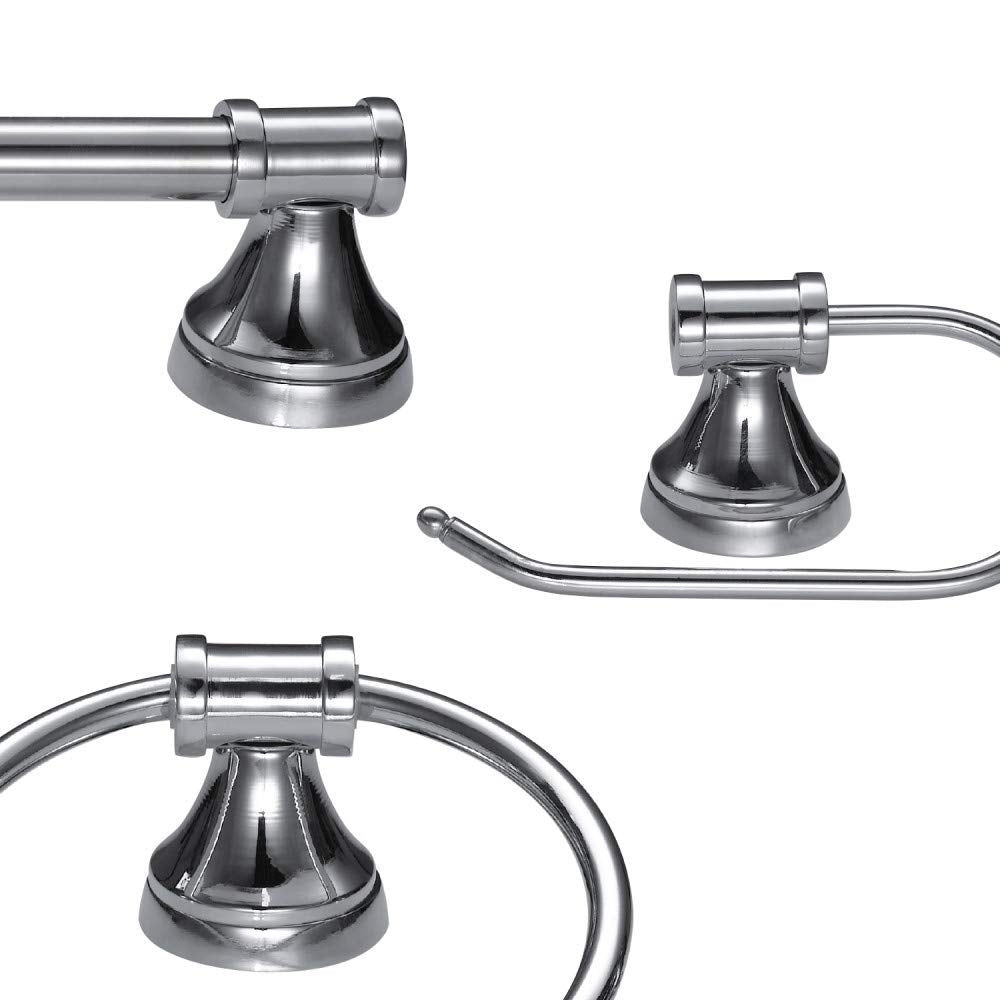 Globe Electric 51234 Parker 5-Piece All-In-One Bathroom Set, Chrome, 3-Light Vanity Light with Clear Glass Shades, Towel Bar, Towel Ring, Robe Hook, Toilet Paper Holder