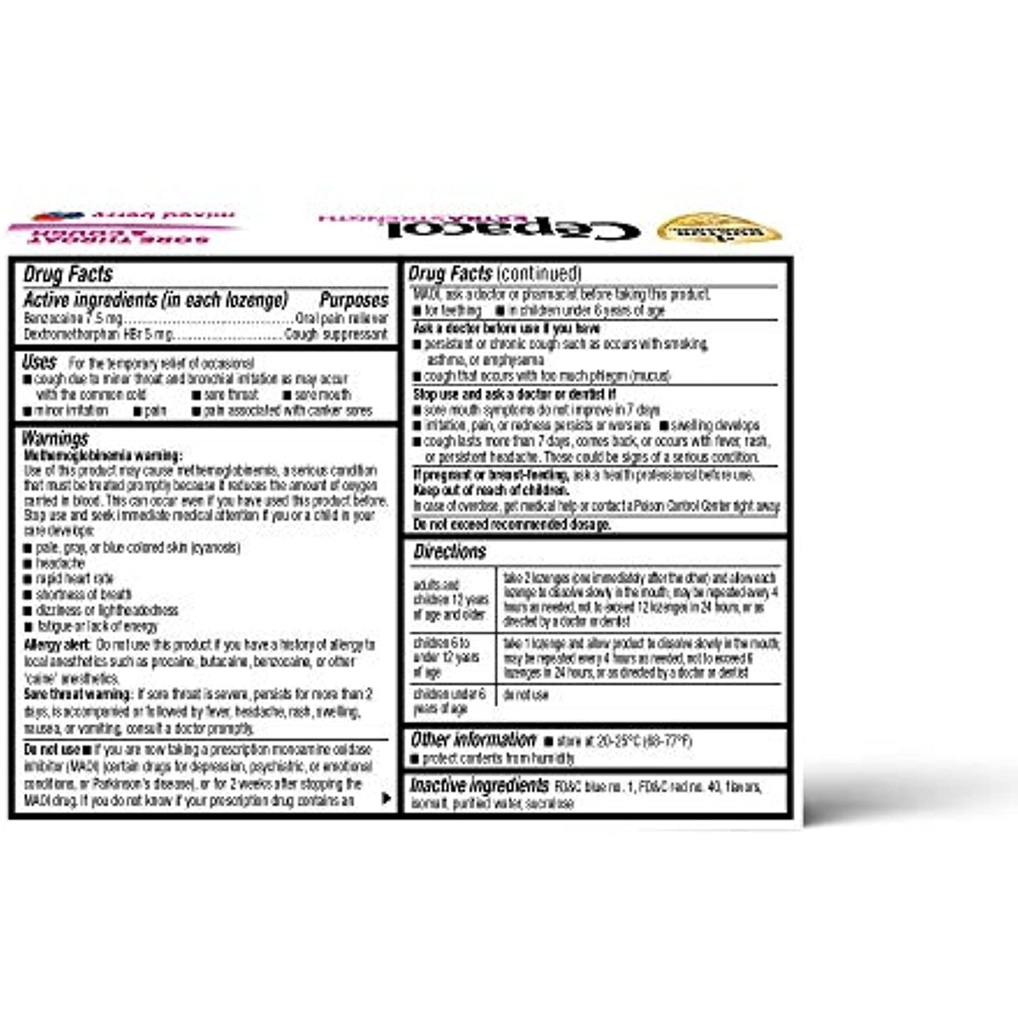 4 Pack Cepacol Sore Throat & Cough Drop Lozenges, Berry 48ct EXP 7/22