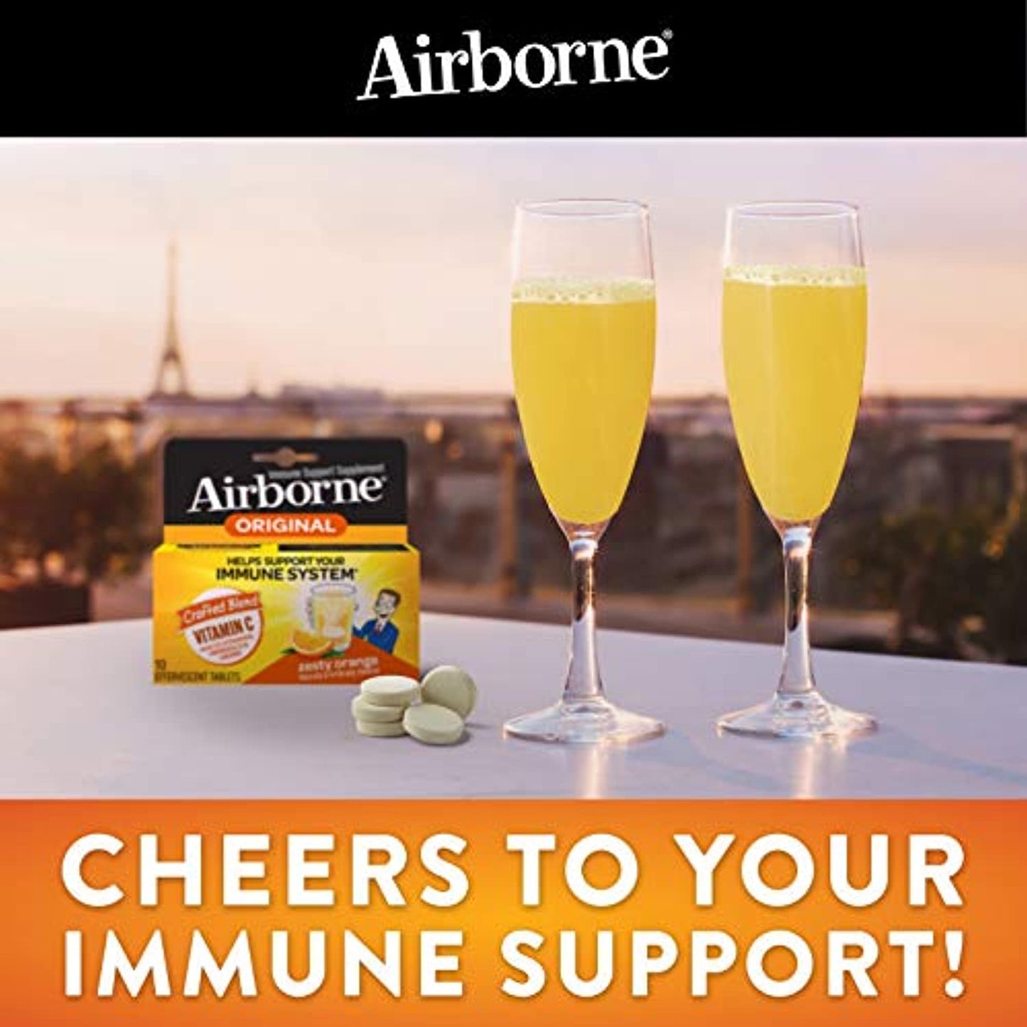 Airborne Vitamin C 1000mg (per serving) - Zesty Orange Effervescent Tablets (36 count in a box), Gluten-Free Immune Support Supplement With Vitamins A C E, ZINC, Selenium, Echinacea & Ginger