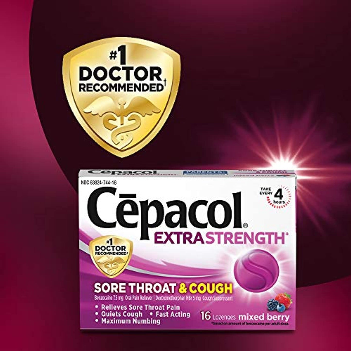 4 Pack Cepacol Sore Throat & Cough Drop Lozenges, Berry 48ct EXP 7/22