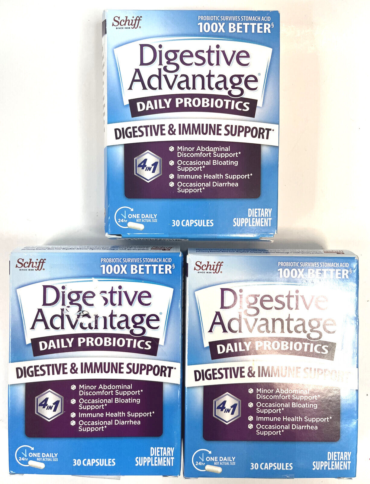 3x SCHIFF Digestive Advantage Daily Probiotic 30 Capsules Immune Support EXP5/23