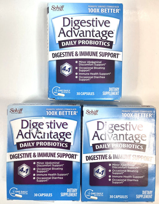 3x SCHIFF Digestive Advantage Daily Probiotic 30 Capsules Immune Support EXP5/23