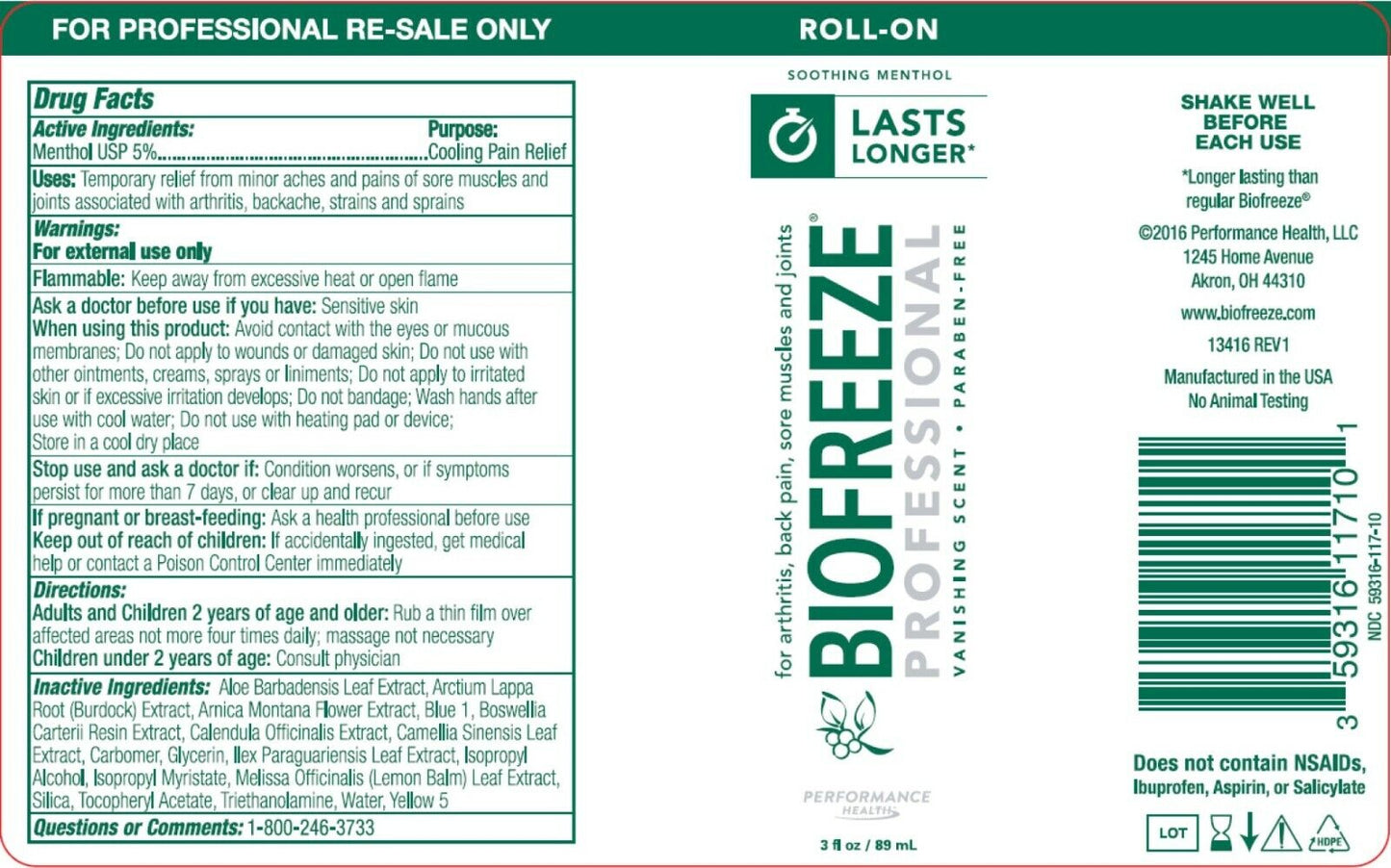 4 BRAND NEW BIOFREEZE ROLL-ON PAIN RELIEVING ROLL ON 3 OZ GENUINE BIOFREEZE