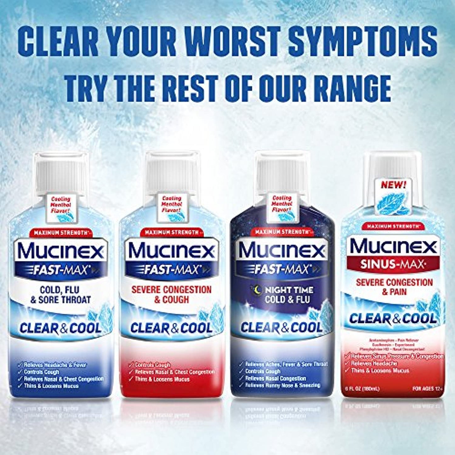 8 Pack Mucinex Fast-Max Clear & Cool Cold Flu Sore Throat Liquid 6oz EXP 12/2021