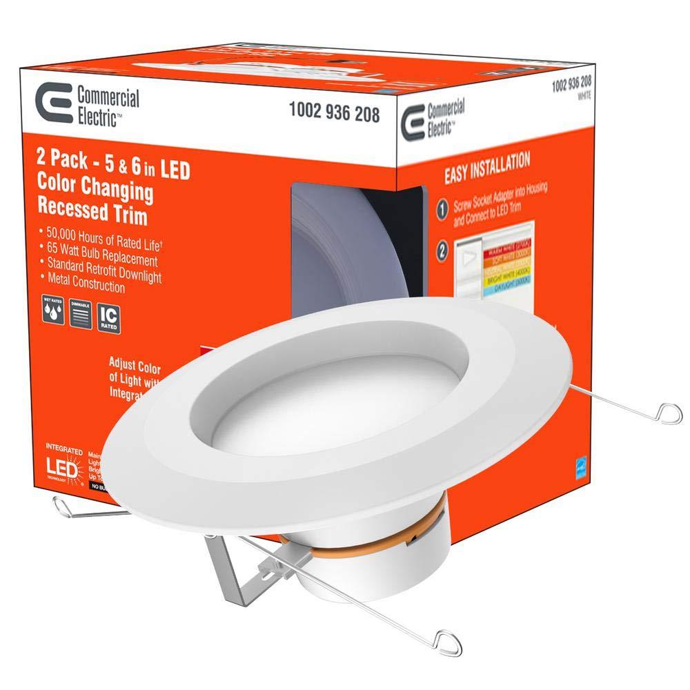 Commercial Electric 6" Matte White Integrated LED Recessed Trim 5-Ways (2-Pack)