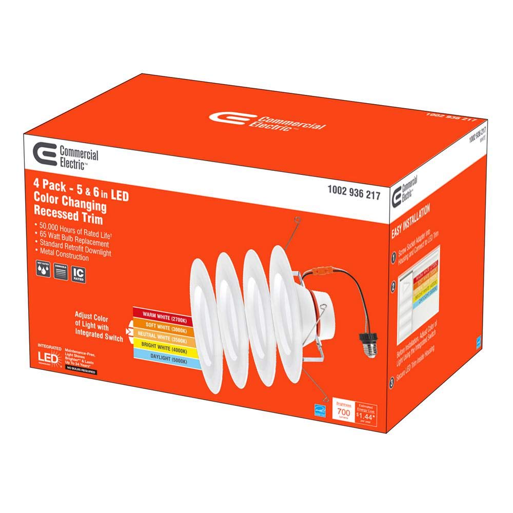 4 PACK Commercial Electric 5/6 in White Integrated LED Energy Star Color ..