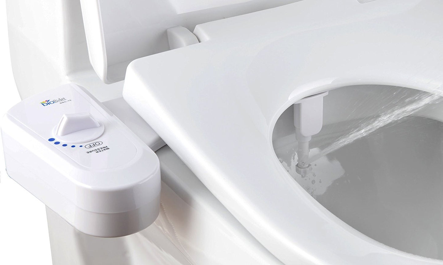 Bio Bidet BB-70 Fresh Spray Non-Electric Bidet Toilet Seat Attachment, Retractable Self Cleaning Nozzle, Brass Inlet Valve Metal Hose, Water Pressure Control, Easy DIY Install White
