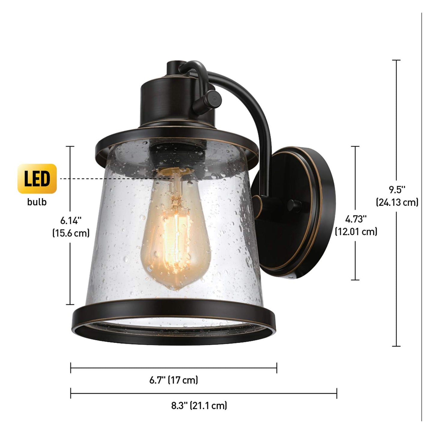 Globe Electric Charlie 1-Light Oil Rubbed Bronze LED Outdoor Wall Mount Sconce with Clear Seeded Glass Shade 44127