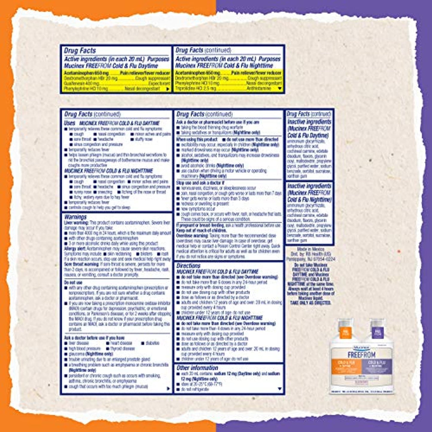 3 pack Mucinex FreeFrom Cold and Flu Daytime and Nighttime, Cherry, 6 Fl Oz