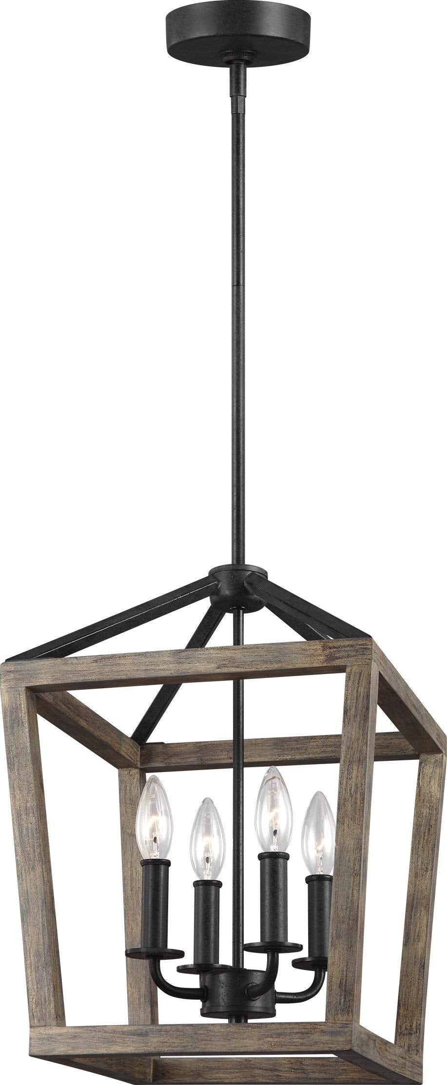 Feiss F3190/4WOW/AF Gannet Wood Lantern Pendant Lighting, Brown, 4-Light (12"W x 17"H) 240watts