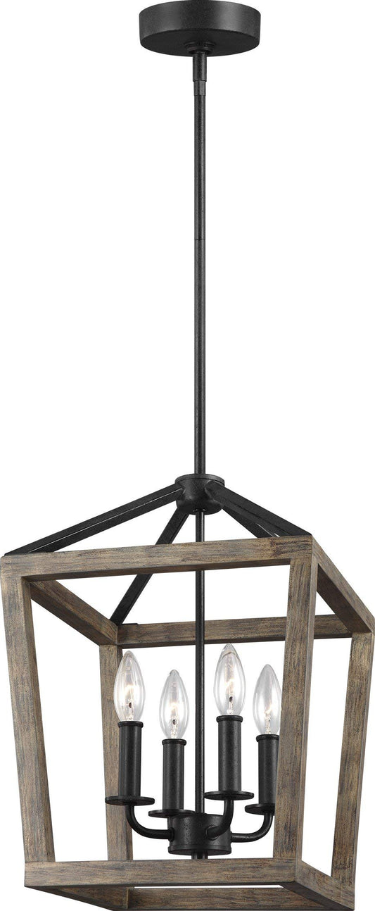 Feiss F3190/4WOW/AF Gannet Wood Lantern Pendant Lighting, Brown, 4-Light (12"W x 17"H) 240watts