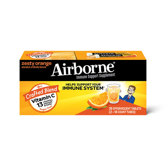 Airborne Immune Supplement Zesty Orange Effervescent 36 Tablets Exp 11/23