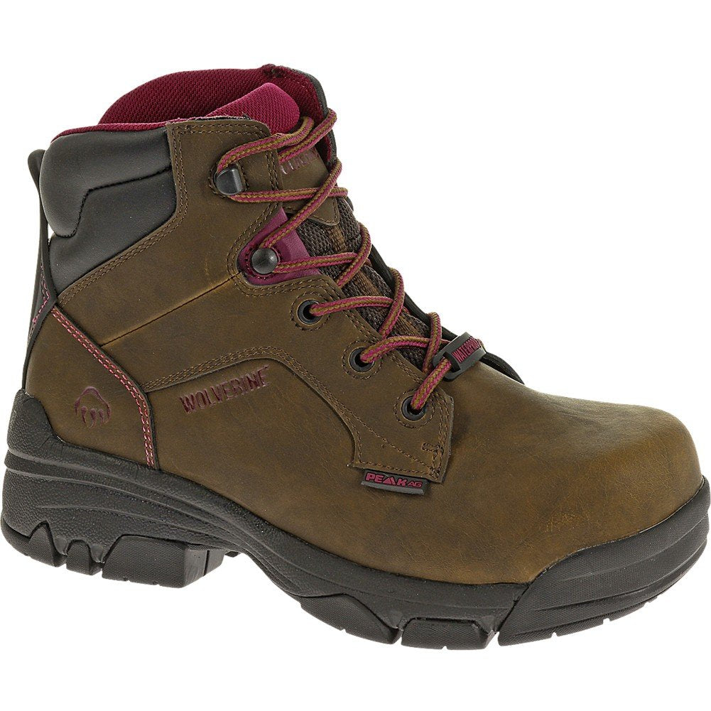 Wolverine Merlin Waterproof Composite-Toe 6" Work Boot Women 9.5 Brown