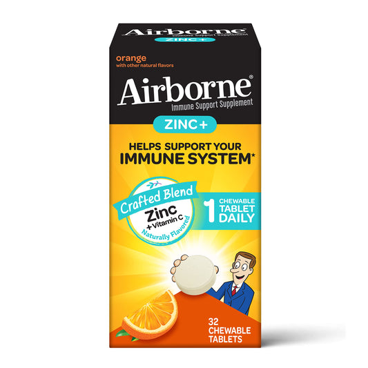 Airborne Zinc + Vitamin C Immune Support 32 Chewable Tablets, EXP 5/2023