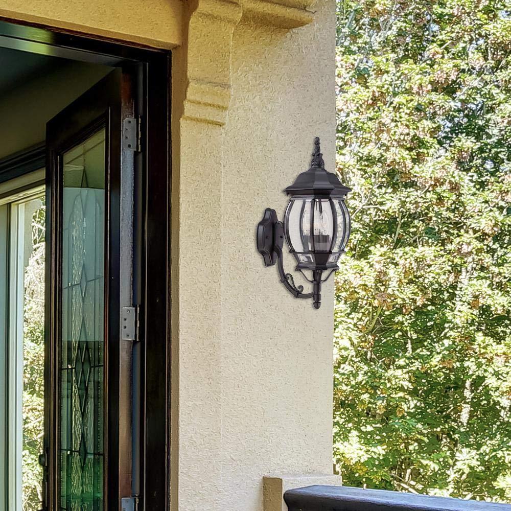 3-Light Outdoor Black Wall Lantern with Clear Beveled Glass