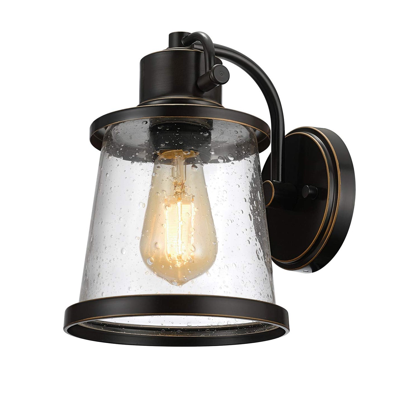Globe Electric Charlie 1-Light Oil Rubbed Bronze LED Outdoor Wall Mount Sconce with Clear Seeded Glass Shade 44127