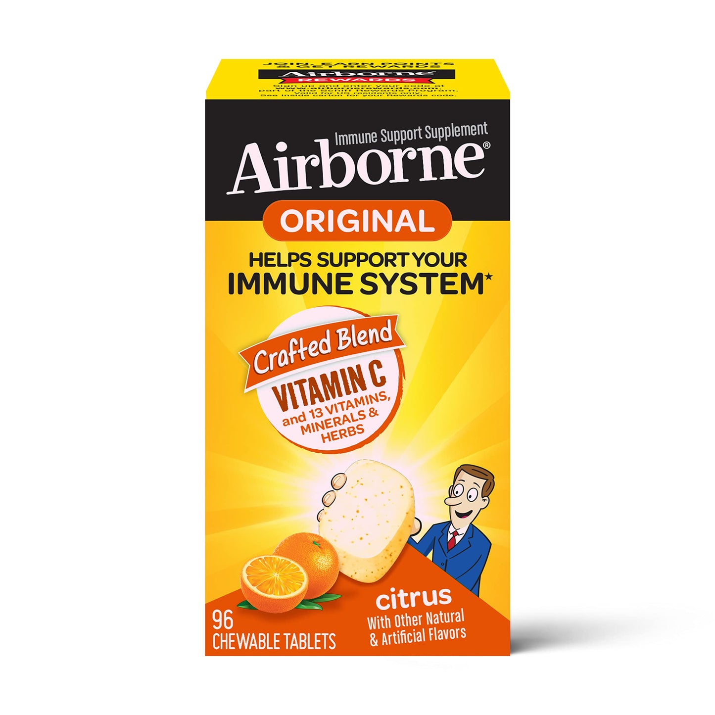 Airborne - Immune System Support Supplement Original Citrus - 96 Chewable