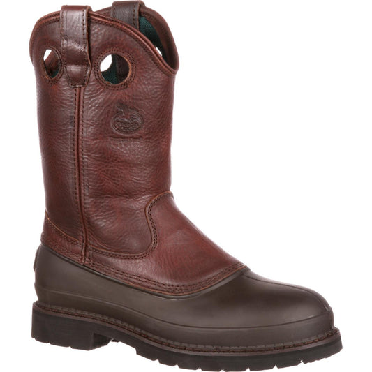 Georgia Men's Pull-On Mud Dog Steel Toe Comfort Core Work Boot ,Brown Natural,9.5 W