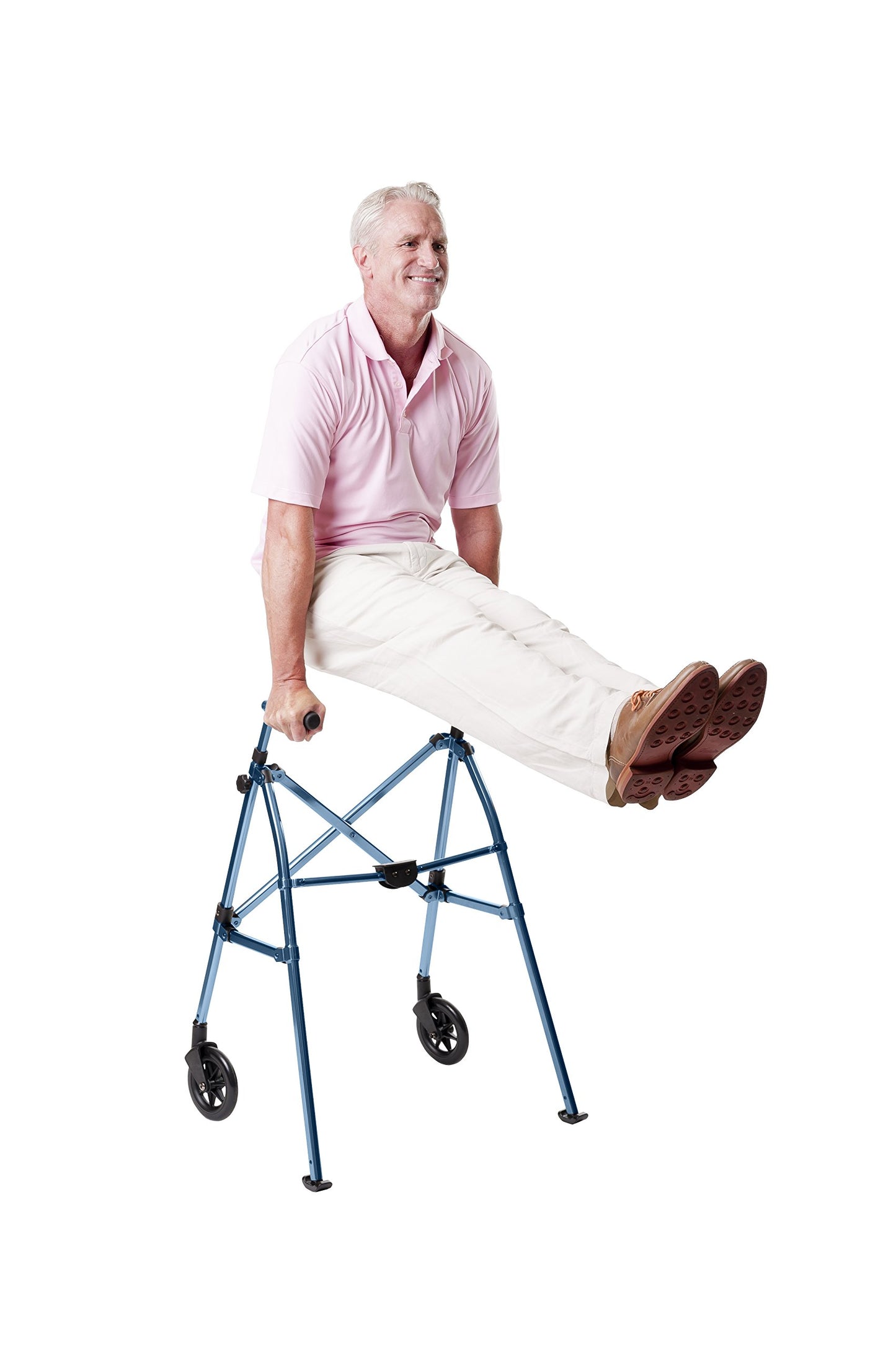 Able Life Space Saver Walker - Lightweight Folding & Height Adjustable Adult Travel Walker for Seniors + Fixed Wheels & Rear Glides - Cobalt Blue