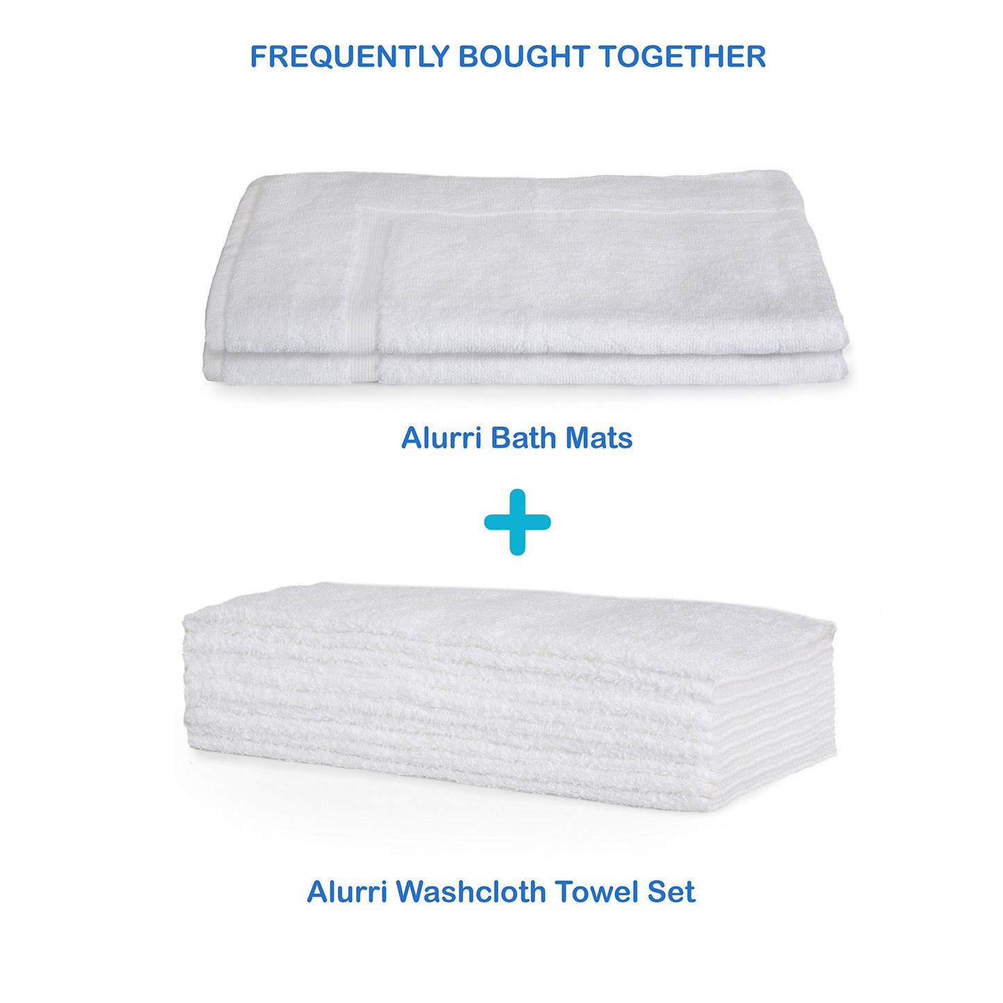 Alurri Bath Mat Set - 2 Pack - White 20"x30" - Shower/Bathtub Step Out Reversible Towel Like Mat [NOT A Rug]| Soft Cotton Machine Washable & Super Absorbent Hotel Spa Bathroom Floor Towel Mats