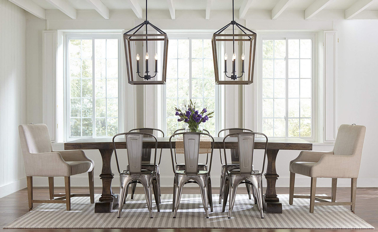 Feiss F3190/4WOW/AF Gannet Wood Lantern Pendant Lighting, Brown, 4-Light (12"W x 17"H) 240watts