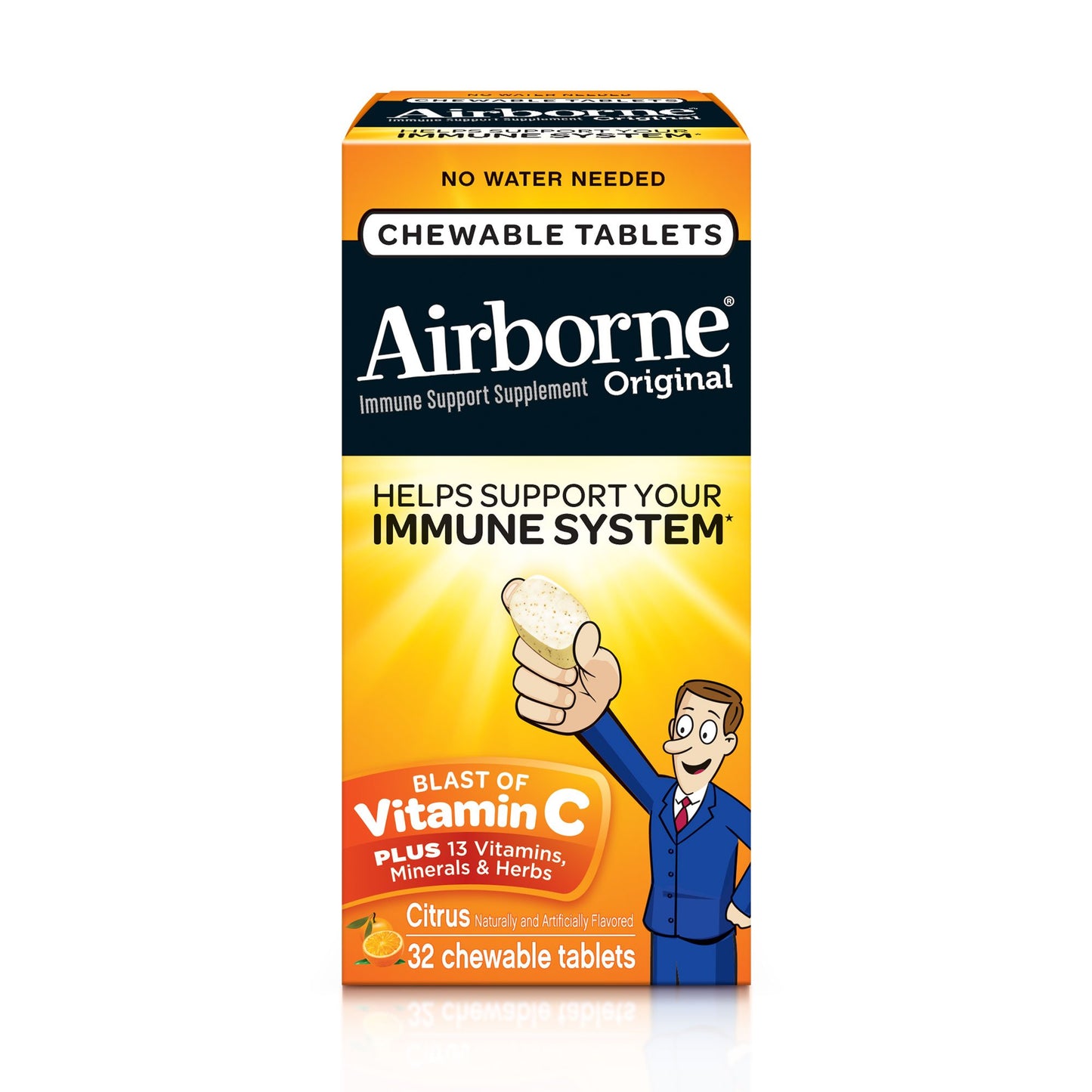 Airborne Citrus Chewable Tablets 1000 mg of Vitamin C Immune Support Supplement, 32 Count