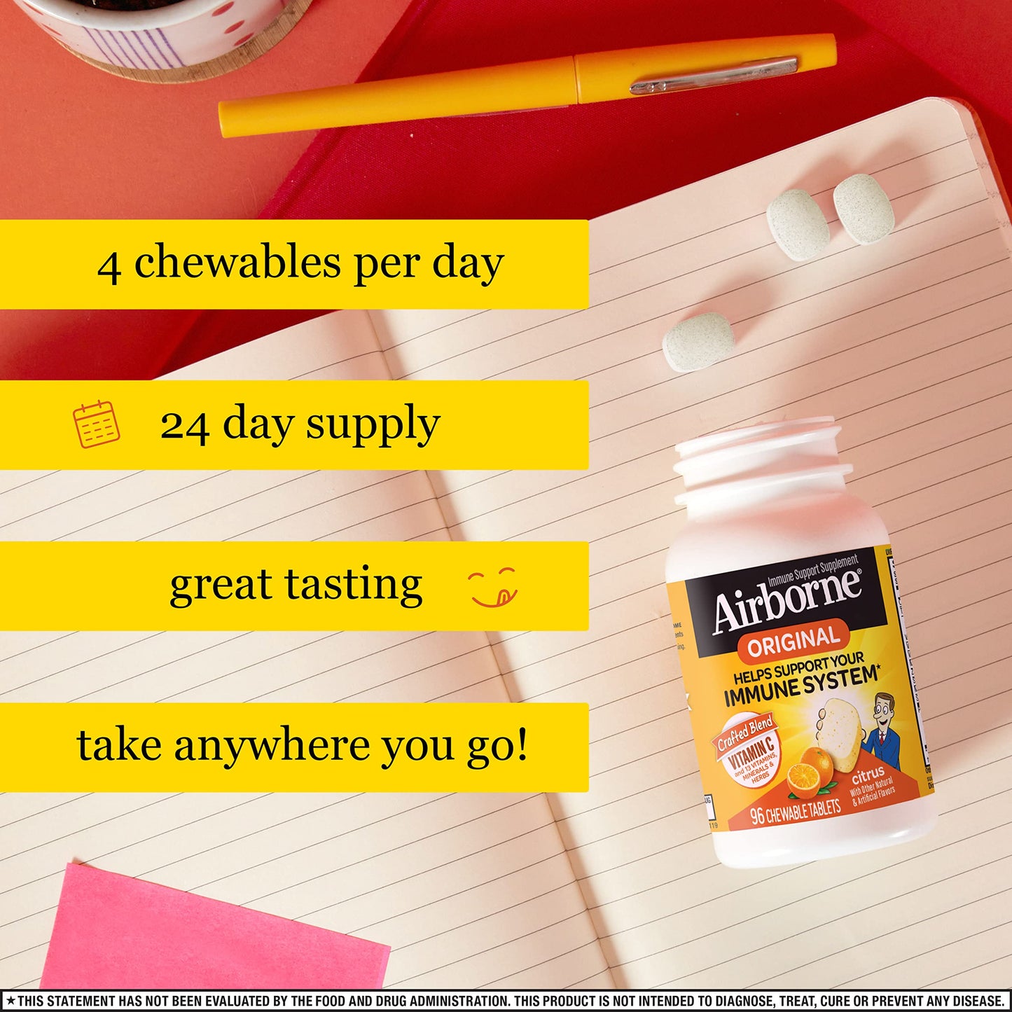 Airborne - Immune System Support Supplement Original Citrus - 96 Chewable