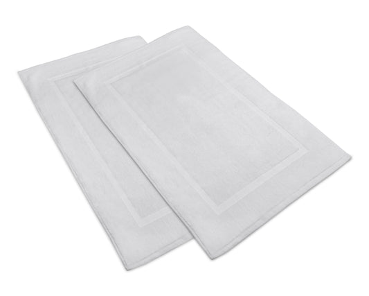 Alurri Bath Mat Set - 2 Pack - White 20"x30" - Shower/Bathtub Step Out Reversible Towel Like Mat [NOT A Rug]| Soft Cotton Machine Washable & Super Absorbent Hotel Spa Bathroom Floor Towel Mats