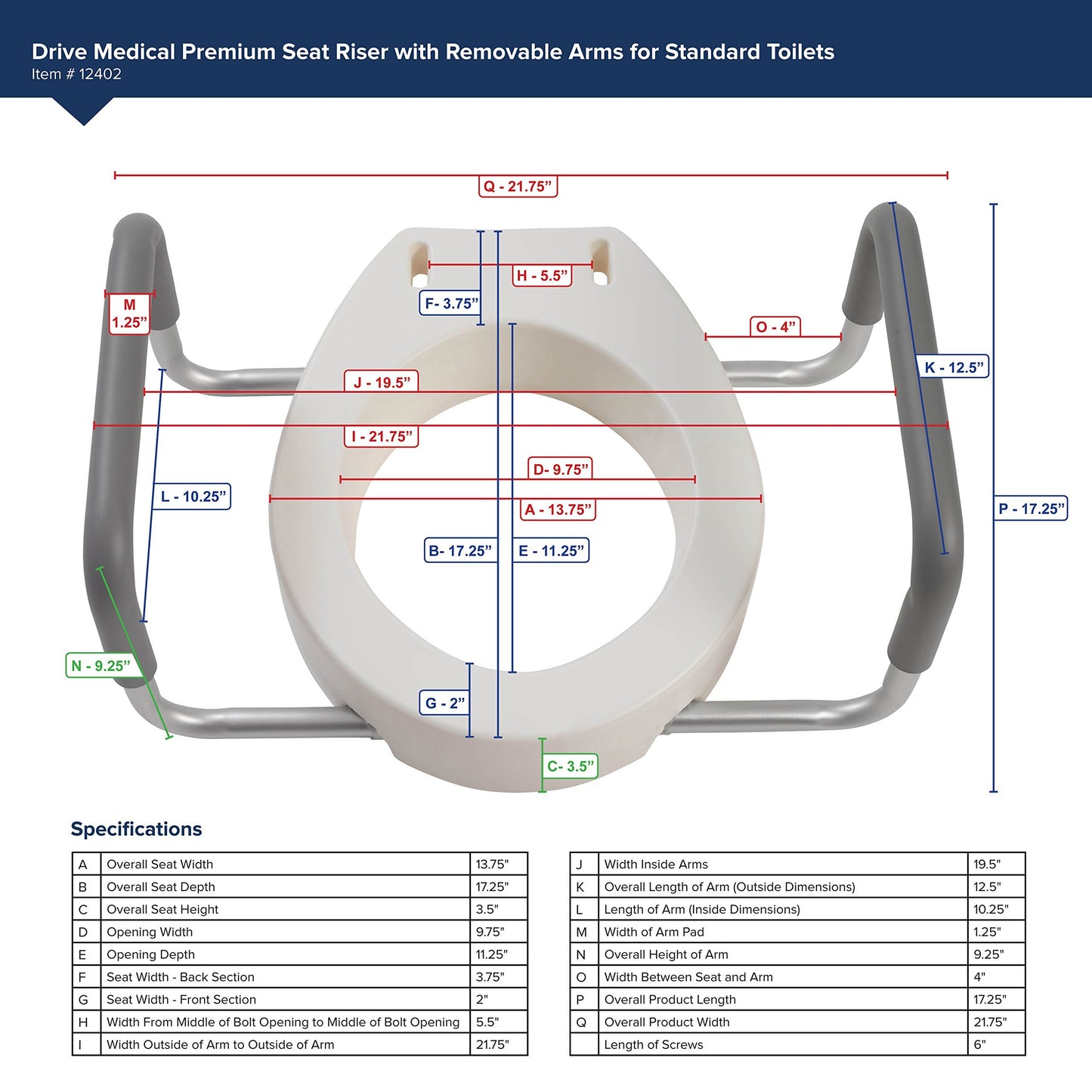 Drive Medical Premium Seat Riser with Removable Arms, Standard Seat