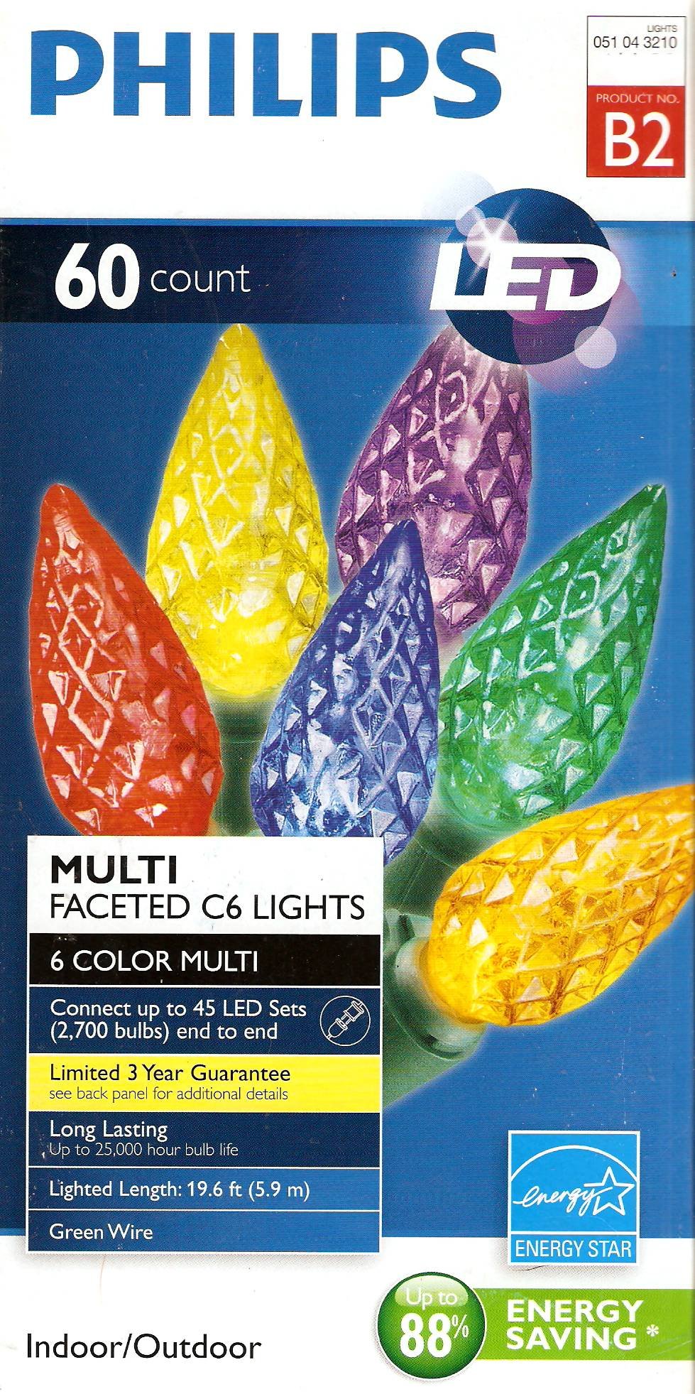 60ct Multi LED Faceted C6 String Lights Philips