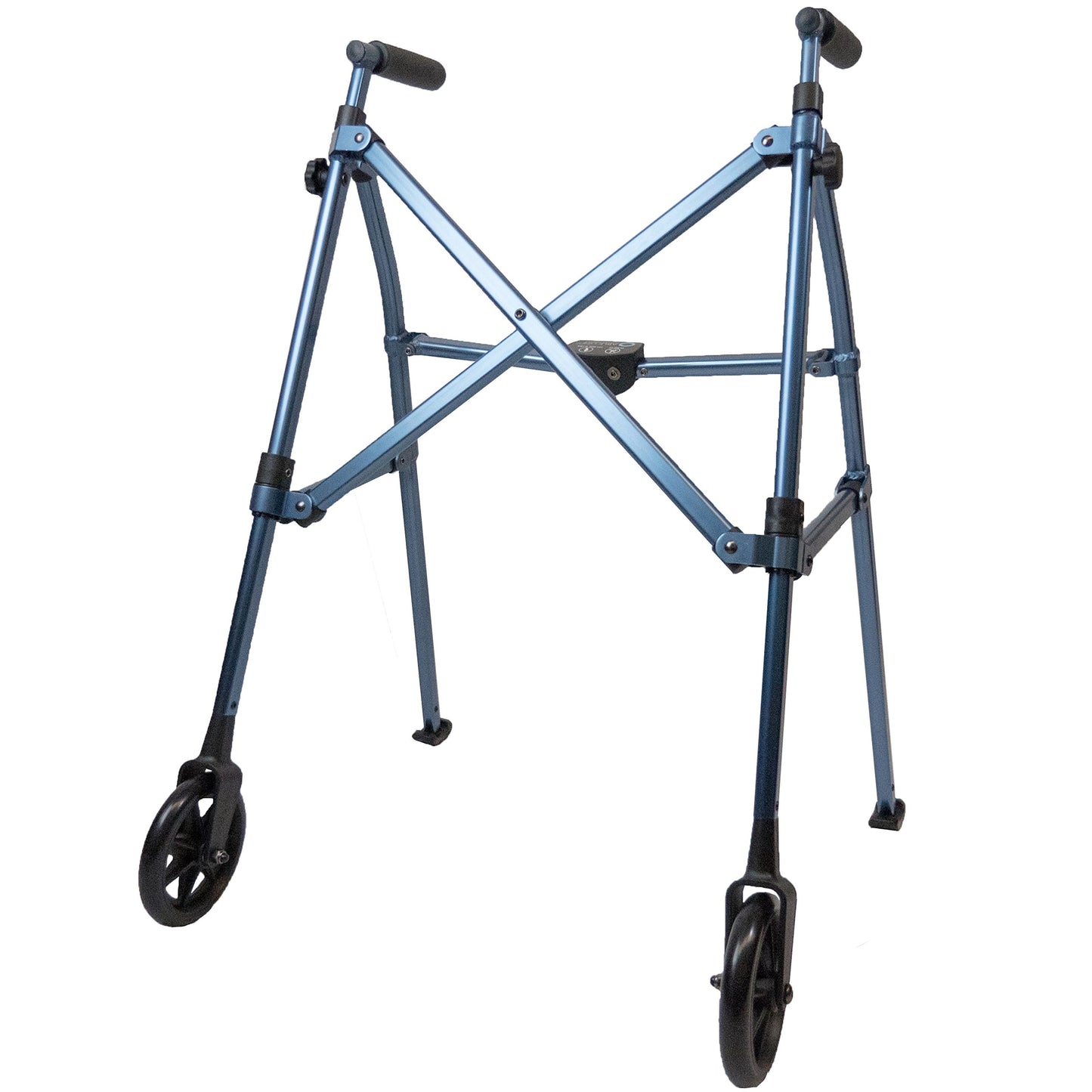 Able Life Space Saver Walker - Lightweight Folding & Height Adjustable Adult Travel Walker for Seniors + Fixed Wheels & Rear Glides - Cobalt Blue
