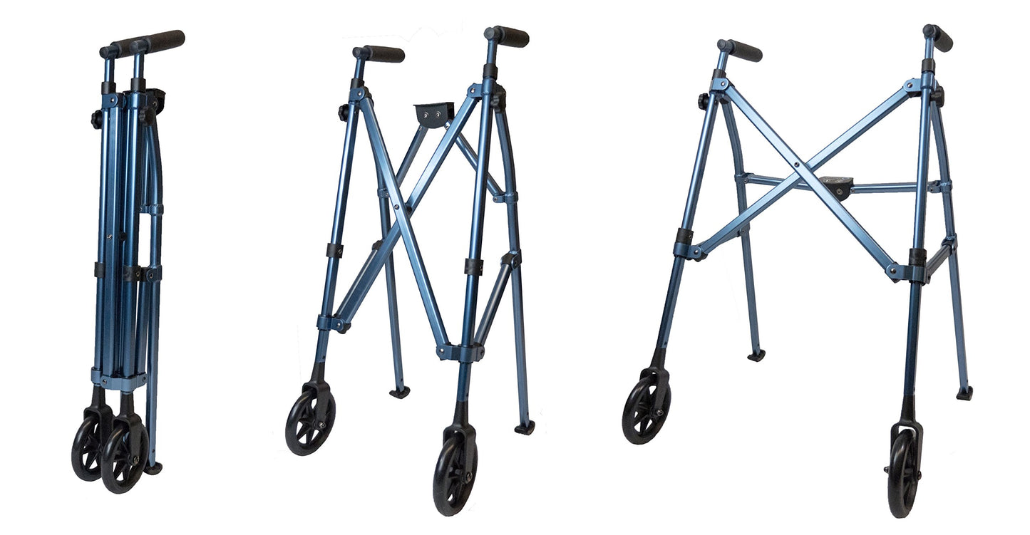 Able Life Space Saver Walker - Lightweight Folding & Height Adjustable Adult Travel Walker for Seniors + Fixed Wheels & Rear Glides - Cobalt Blue