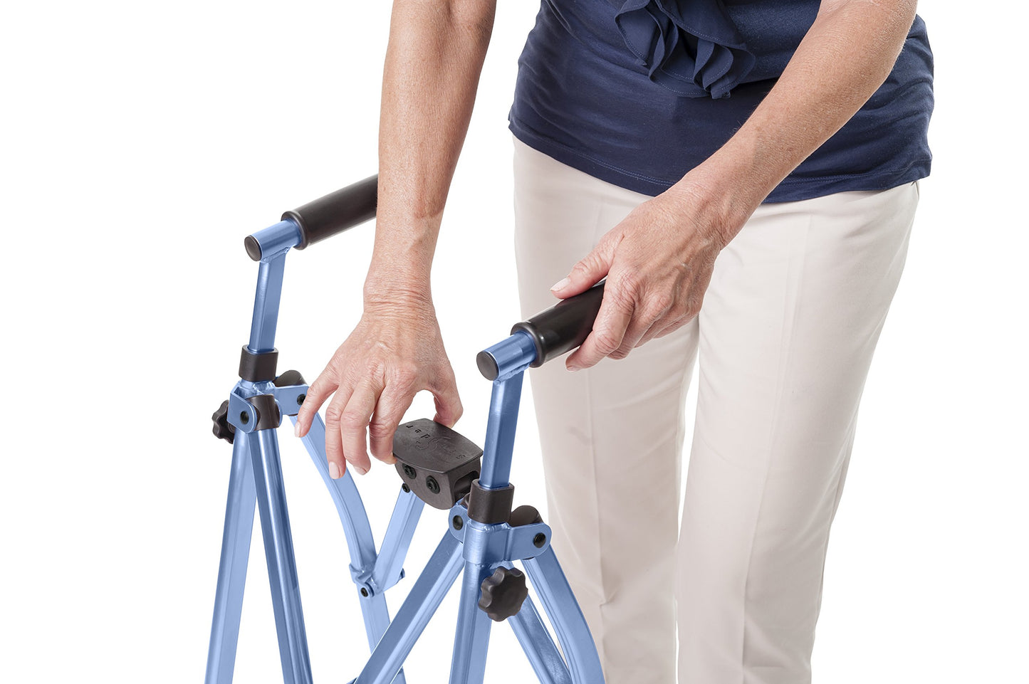Able Life Space Saver Walker - Lightweight Folding & Height Adjustable Adult Travel Walker for Seniors + Fixed Wheels & Rear Glides - Cobalt Blue