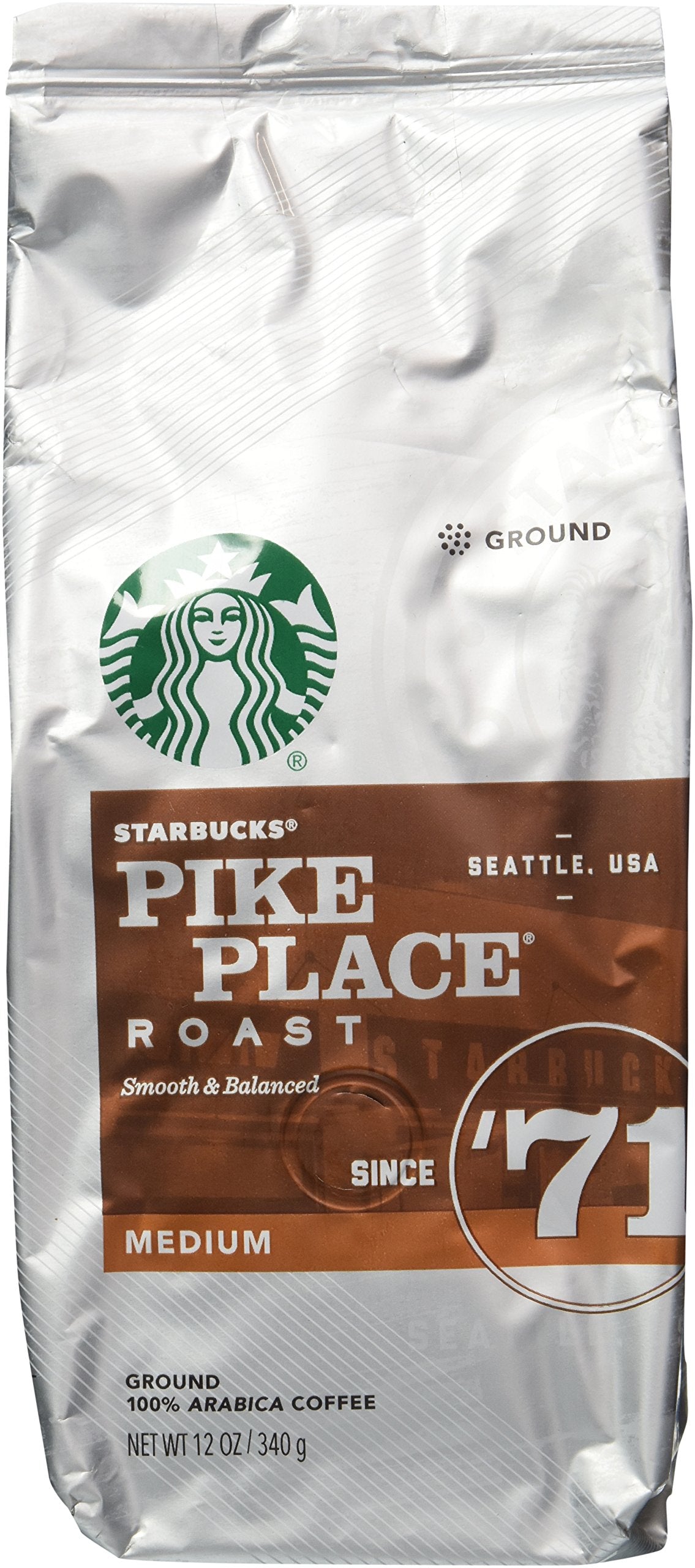 6 PACK Starbucks Medium Pike Place Roast Coffee Ground 12 oz BEST BEFORE 1/2020