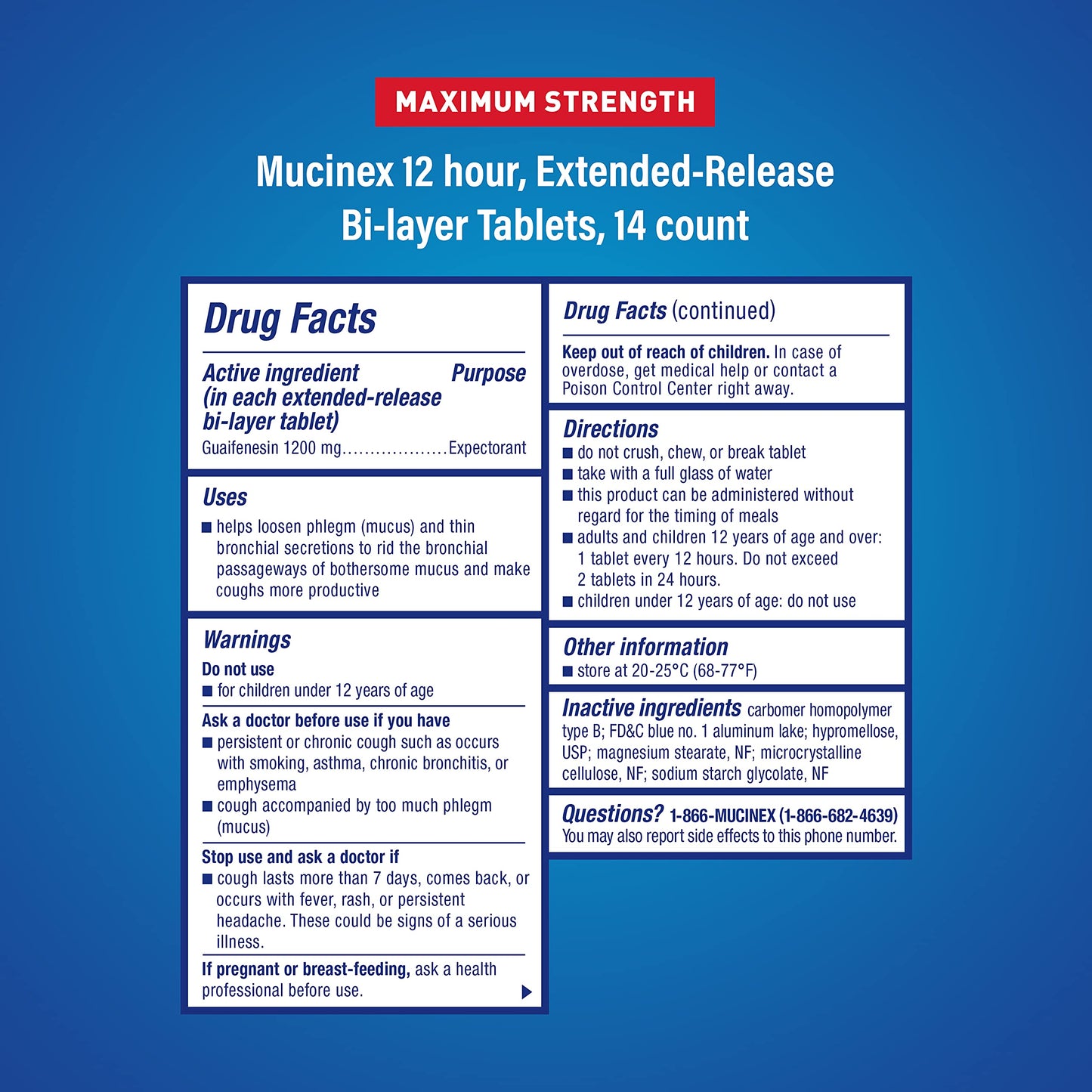 4 PACK Mucinex Maximum Strength 12HR Expectorant 14 Bi-Layer Tablets 8/2023